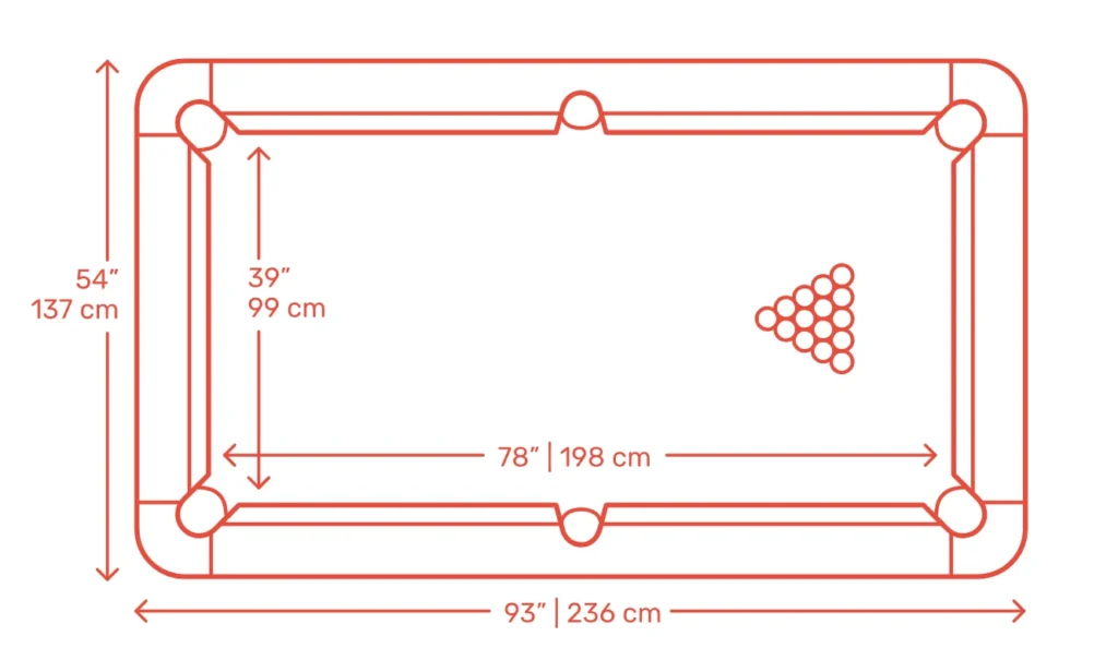 7 foot pool table dimensions chart